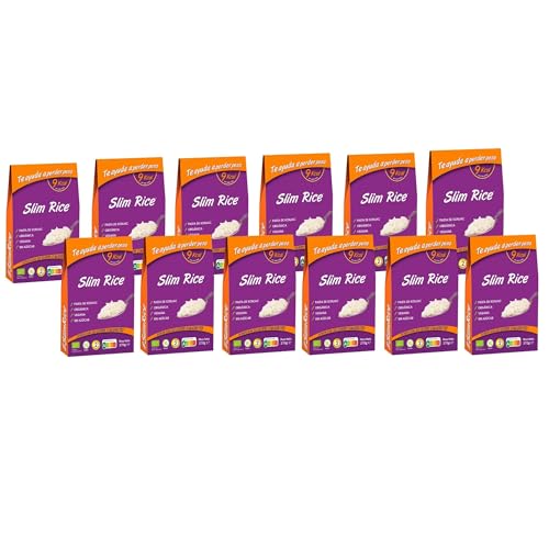 Slim Pasta - Pack de 12 Unidades de Arroz de Konjac - Sin Calorías ni Carbohidratos - Ideal para Dietas Keto y Low Carb - Apto para Veganos - Elaborado con Harina de Konjac