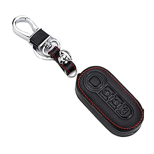BIGJIYU Étui en cuir véritable à 3 boutons pour clé de voiture Fiat 500/500C/500L/500X/Brava/Bravo/Punto/Panda/Palio/Qubo/Scudo/Sedici/Stilo Cover