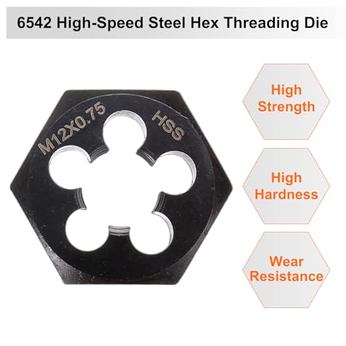 QUARKZMAN Sechskant-Schneideisen M12x0,75, Rechtshänder Gewindeschneideisen, Schwarz
