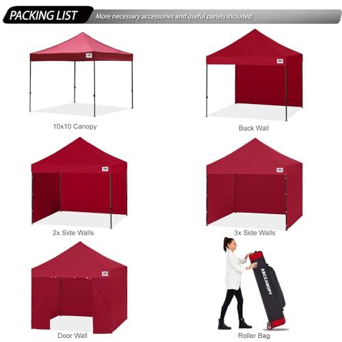 Image of ABCCANOPY Heavy Duty Easy Pop up Canopy Tent with Sidewalls 10x10, Burgundy
