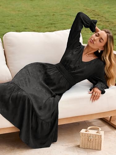 Image of BerryGo Womens Long Sleeve Empire Waist Maxi Dress V Neck Fall Wedding Guest Flowy Long Dresses