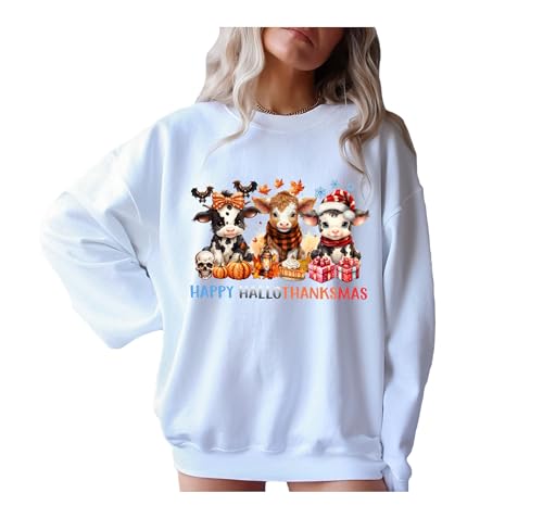 Cute Cow Sweater, Happy Hallothanksmas Sweatshirt, Cow Sweatshirt, Holiday Season Hoodie, Cow Halloween Sweatshirt, Cow Christmas Sweatshirt