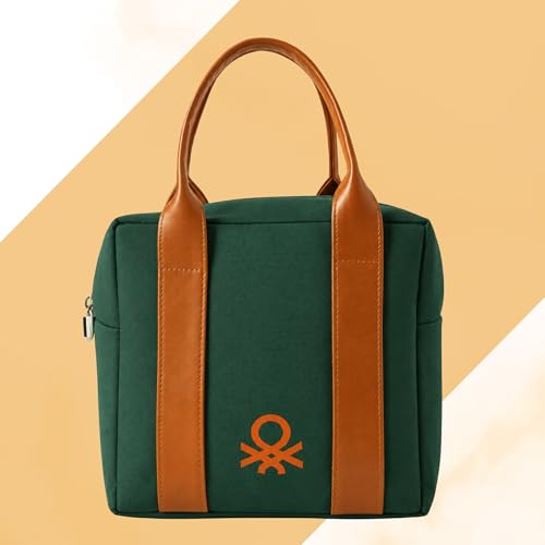 Image of United Colors of Benetton Lunch Bag for Women & Men, Insulated Bag, Tiffin Lunch Bag for Office /College /School, Bottle Holder, Lightweight, Durable Handles, Multiple Pockets (Dark Green)