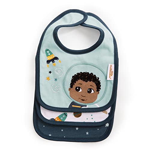 Image of Little Muffincakes Baby Bibs 3 Pack Cotton Blend Hook-and-Loop Closure - Astronaut and Rocketships (Ashton) Newborn & up, Blue, Small