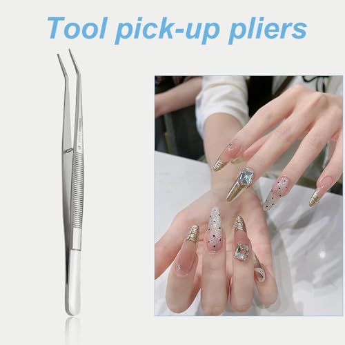 Lmyzcbzl Gebogene Pinzette, Edelstahl Pinzette, Nähmaschine Pinzette, Universal-Pinzette, Mehrzweckpinzette, mit Gebogener Gezahnter Spitze