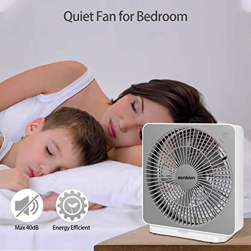 10 Inch Box Fan, Small Window Fan, Quiet Electric Fan with Three Speeds, Square Desk Fan for Home Office Room Apartment, 1.7LB Lightweight, DC Adapter Plug Powered, One Button Control Design