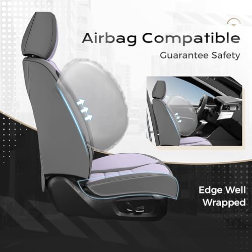 Image of Coverado Car Seat Covers Full Set, Nappa Leather Seat Covers for Cars, Car Seat Protector Car Seat Cushion, Front and Back Seat Protectors Cushions Universal Fit for Most Cars Vehicles(Gray&Purple)