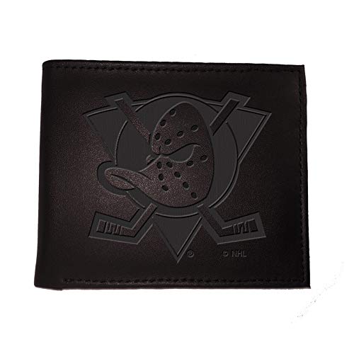 Team Sports America NHL Anaheim Ducks Mighty Ducks Black Wallet | Bi-Fold | Officially Licensed Stamped Logo | Made of Leather | Money and Card Organizer | Gift Box Included