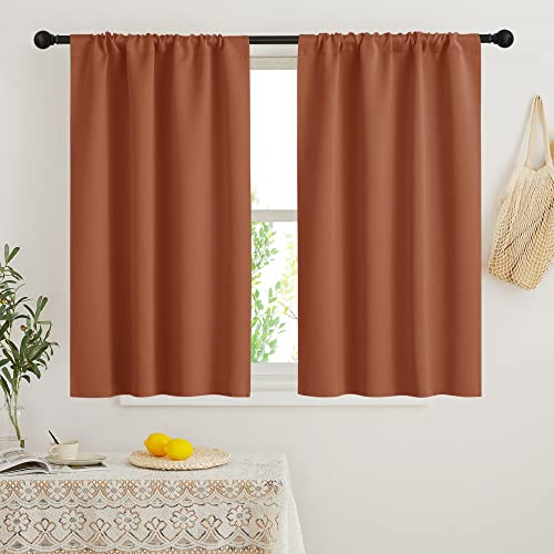 RYB HOME Orange Short Curtains Blackout, 45 inch Durable Cafe Curtains Room Darkening Window Drapes Privacy Protection for Basement Closet Kithen, W34 x L45 inch, 2 Panels