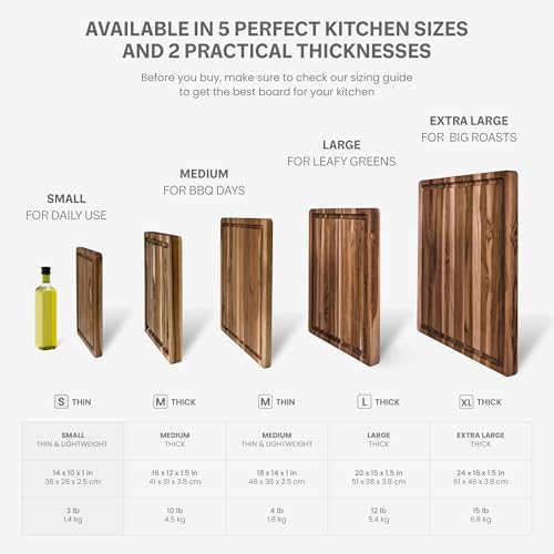 Image of Teakhaus Carving Board with Juice Groove - Small (S) Teak Wood Cutting Board 14 inchL x 10 inchW x 1 inch Thick - Lightweight, Sustainably Harvested & FSC Certified - Knife Friendly with Beeswax Oil Finish