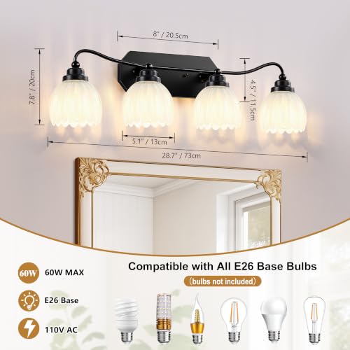 Image of Vintage 4 Light Vanity Lights,Black Matte Antique Finish