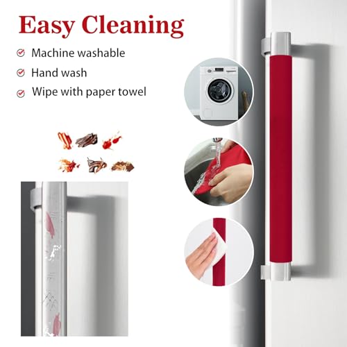 Image of Nuovoware Refrigerator Door Handle Covers Set of 4, Make Kitchen Appliance Fridge Oven Microwave Dishwasher Clean,Protect Antiskid Washable Decor Cloth,Keep Off Smudges Fingerprint Oil Stain, Red