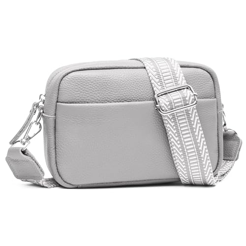 Image of Small Crossbody Bags for Women Genuine Leather, Guitar Strap Shoulder Handbag Purse Camera Bag with Rfid Card Slots, grey