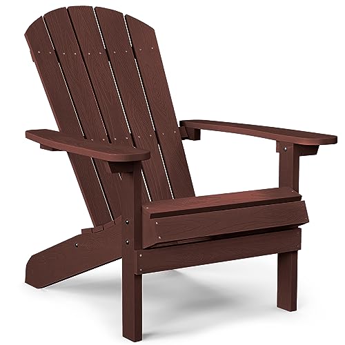YEFU Plastic Adirondack Chairs Weather Resistant, Patio Chairs 5 Steps Easy Installation, Like Real Wood, Widely Used in Outdoor, Fire Pit, Deck, Lawn, Outside, Garden Chairs (Coffee)