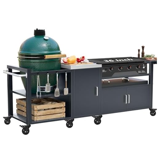 GDLF Outdoor Grill Cart for Big Green Egg& Blackstone Griddle, Metal Grill Table Compatible with Large Big Green Egg and 28"/36" Blackstone Griddle, Waterproof Cover Included