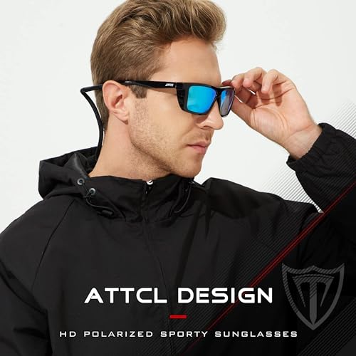 ATTCL Bundle Men's Driving Polarized Rimless Sunglasses Al-Mg Metal Frame Ultra Light:(1124-Black-Black-Blue)+(8188-black)3