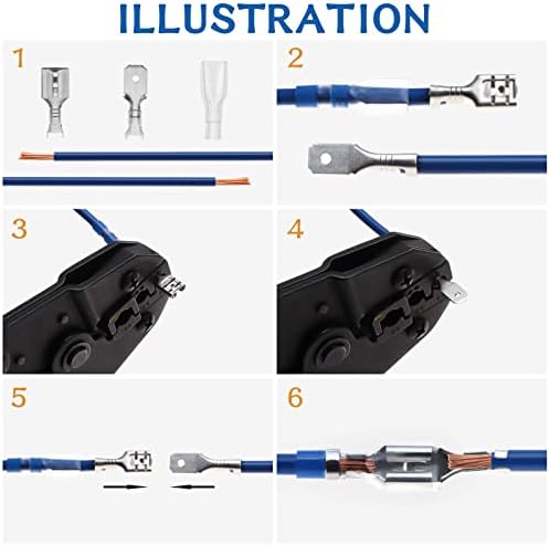 electrapick 360s Electrical Wire Connector Male Female Spade Connectors Wire Crimp Terminal Block with Insulating Sleeve Kit (2.8 mm 4.8 mm 6.3 mm)