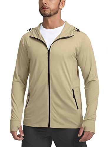 Image of Men's UPF 50+ Light Jacket Full Zip Sun Protection Hoodie Long Sleeve Sun Shirts for Men Hiking Fishing Zip Pockets