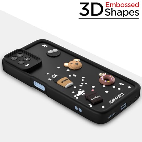 Image of Pikkme Back Cover for Oppo A54 | Cute Fun Cartoon 3D Bear Silicone Full Body Protection Bumper Case (Black)