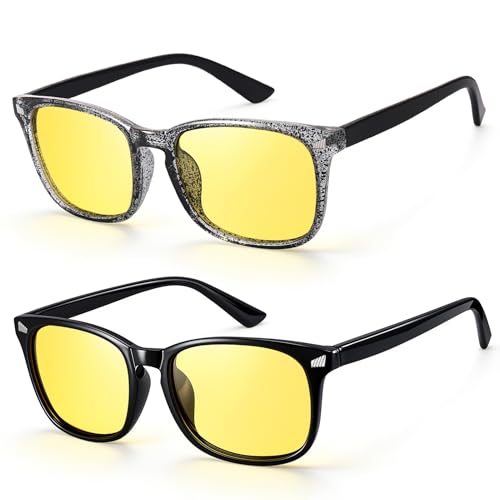 Image of Polarized Sunglasses for Women Men Night Vision Glasses Anti Glare | Yellow Anti Glare UV400 Lens, Lightweight Square Frame, for Day Night Use, Driving, Fishing, Cycling, Traveling