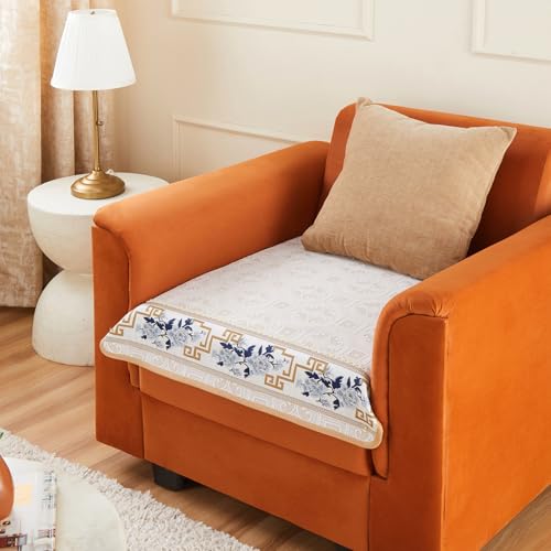 Image of Amazon Basics Jacquard Sofa Cover for Single Seater, Smooth Plain Weave, Non-Slip Sofa Pad, 70x70 cm, Soft Silicone Grip Dots, 100% Polyester, Machine Washable - Grey