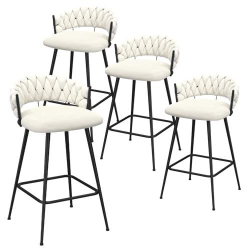 Set de 4 Butacos de 26 Pulgadas de Altura para Barra con Respaldo Tapizado en Terciopelo y Patas de Metal para Isla de Cocina miniatura 3
