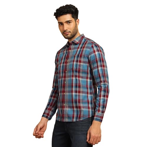 Image of Wrangler Male Checkered Blue Regular Fit Shirt