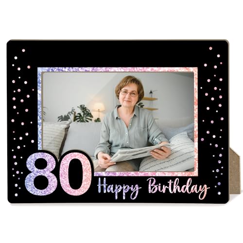 Image of 80th Birthday Picture Frame, 80th Birthday Gifts for Women Men, 80 Years Old Gifts for Grandma Grandpa Mom Dad Glitter Picture Frames 4 x 6 Photo /Yi01-04