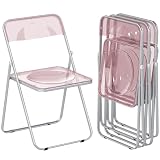 HOMCOM Set di 4 Sedie Pieghevoli in Acrilico, Sedie Richiudibili da Interno Salvaspazio con Struttura in Acciaio, Sedia Pieghevole Portatile per Casa Ufficio Cucina Eventi, 47x48x75 cm, Rosa