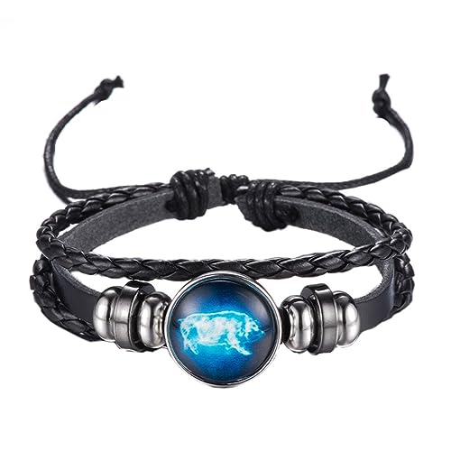 PAURO Homme Femme PU Millésime Style Chinois Zodiaque Brillant Bracelet