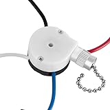 with 4 Pre-Installed Wires Ceiling Fan Switch, 3 Speed Fans Switch Compatible with Hunter Fan, Nickel Chain