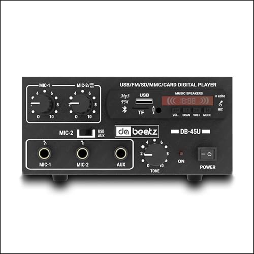 Image of Dabeatz DB-45U Professional Power PA Amplifier with 2 Channel Circuit Power AV Amplifier with Bluetooth /MIC Input /USB /SD Card Slot /FM Radio /AUX Input /Remote Control, Equalizer, Bass, Treble (45 Watt)