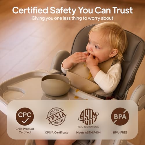 Image of Tinyiota 4 in 1 High Chairs for Babies and Toddlers with Wheels, 8-Height Adjustable & 3-Position Recline, Easy Clean, Dishwasher Removable Tray, Foldable HighChair for Infant, Meets ASTM Safety, Grey