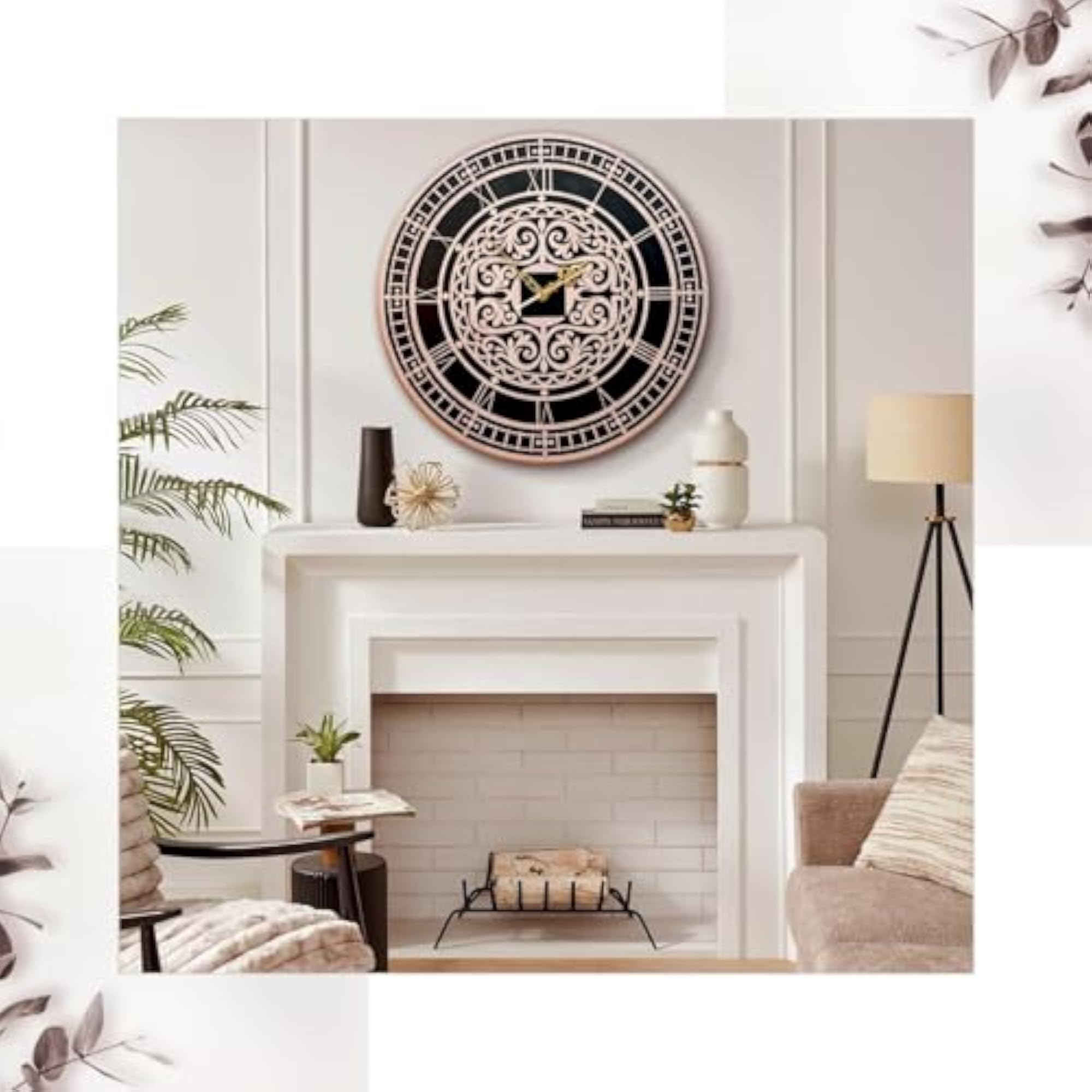 Victorian Design Decorative Wall Clock, Rose Gold and Black