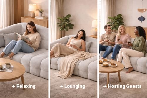 Image of Casaliving Ariana Modern Premium Boucle Fabric Sofa, Upholstered 3 Seater Sofa Set for Living Room, (Pine Colour) Premium Boucle Fabric Sofa