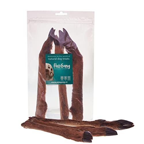 PawGang - Roe Deer Leg with Fur 3 pcs - 100% Natural EU Sourced Treats for Dogs Puppies Young Adult Old Small and Large Dog - Air Dried Chews - Healthy Hypoallergenic - Low Fat Grain Free - Barf Raw