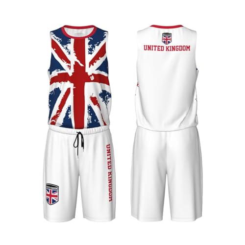 United Kingdom Flag (1) Basketball Jersey Uniform Suit for Men Adults Training Athletic Set