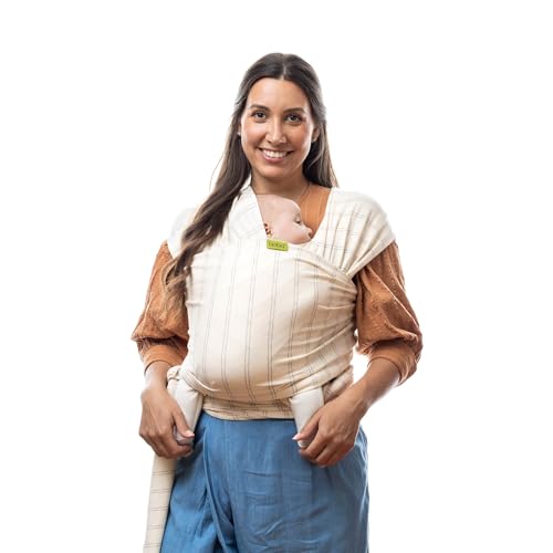 Image of Boba Baby Wrap Carrier-Stretch Bamboo Newborn Sling,Serenity Pebble Striped | Breathable Bamboo-Blend Knit, newborn to toddler. Hands-Free Babywearing for bonding, nursing & naps 7-35 lbs.
