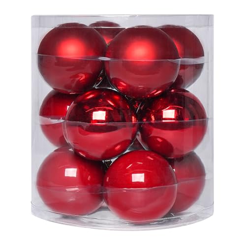 Hengsong 12er Weihnachtskugeln Glas Rot 8cm,Christbaumkugeln...