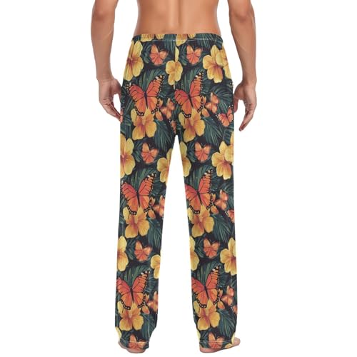 ALAZA Tropical Floral Leaves Butterfly Men’s Pajama Pants Soft Long Sleep Pants Lounge Pajama Bottoms with Pockets2