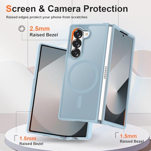 Image of ORETECH Magnetic Case Compatible with Samsung Galaxy Z Fold 6 Case, Translucent Back Non-Slip Hard PC Shockproof Bumper Protective Phone Case Cover for Samsung Z Fold 6 - Sierra Blue