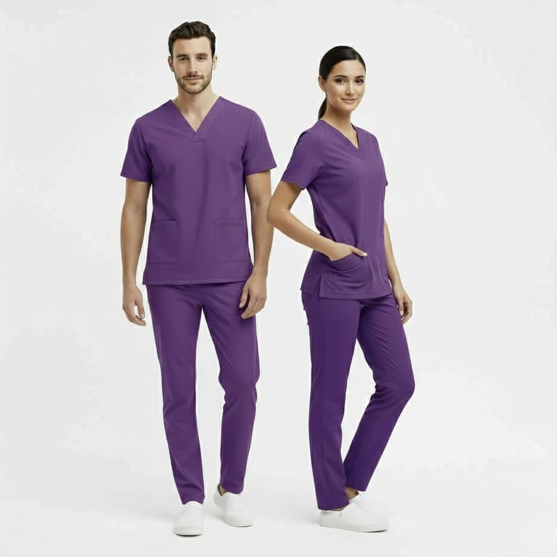 Image of TrendyUniform Unisex Regular Fit Polyester Cotton Scrub Suit for Componder| V-Neck Top and Drawstring Pant |Half Sleeves Hospital Uniform for Doctors, Nurses and Dentist, OT