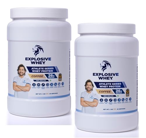 Image of Explosive Whey Athlete Series Whey Protein 100% Isolate - 2kg | Trusted by M.S. Dhoni & Kedar Jadhav | Informed Sport Certified | Muscle Support & Recovery - 26g /Serving (60 Servings - Coffee+Coffee)