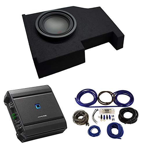 Compatible with 2014 - UP GMC Sierra Crew Cab Alpine Type R R-W10D4 Single 10 Sub Box with S-A60M Amplifier & 4GA Amp Kit
