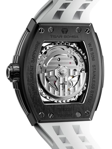 Image of TSAR BOMBA Mens Luxury Watch Automatic Watches for Men 50M Waterproof Japanese Mechanical Movement Tonneau Stainless Steel Case Sapphire Glass Big Face Cool Unique Fashion Gift Men