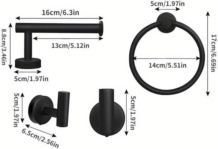 Stainless Steel Towel Ring Set, Stainless Steel Bathroom Towel Rod Set, Toilet Paper Rack, Towel Rack, Bathroom (Black)