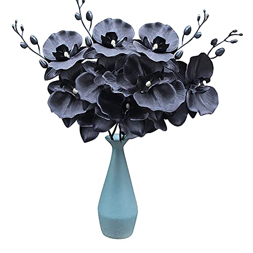 Kuppn 4 flores artificiales de orquídea mariposa sintética, orquídea negra, flores artificiales de seda de tacto real para boda, hogar, oficina, paty, hotel, decoración de hotel, ramas artificiales de