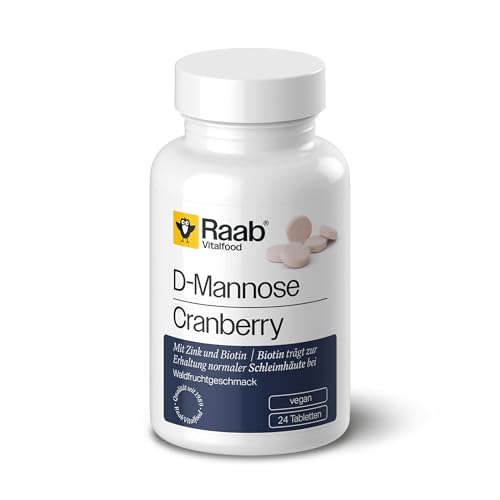 Raab Vitalfood D-Mannose-Cranberry Lutsch-Tabletten, 24 Stück, mit Vitamin C, Zink und Biotin, laborgeprüft, glutenfrei, vegan, 53 g