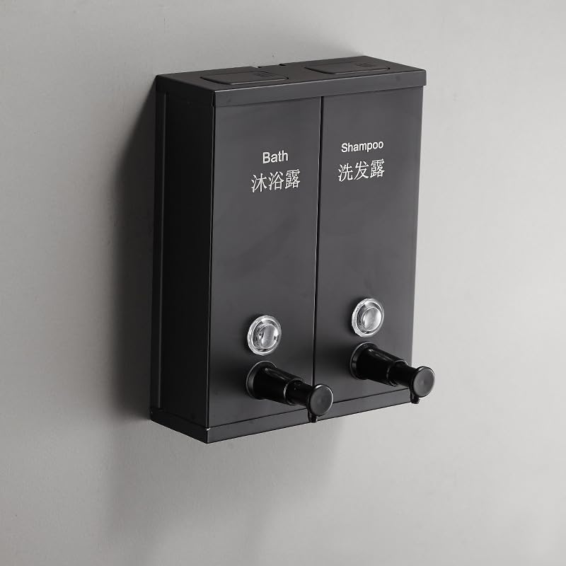 Dispensador de jabón montado en la Pared, champú, Gel de Ducha, Botella, Caja de desinfectante de Manos, dispensador de jabón Negro de Doble Uso