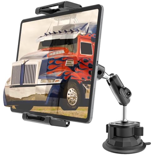 Dashboard & Windshield Car Tablet Mount Holder, [360° Flexible Metal Arm] Ultra-Stable Suction Cup Tablet Holder for Truck, Fit 6-15.6'' Tablets & Phone, for iPad Pro Air Mini, Galaxy Tab, iPhone